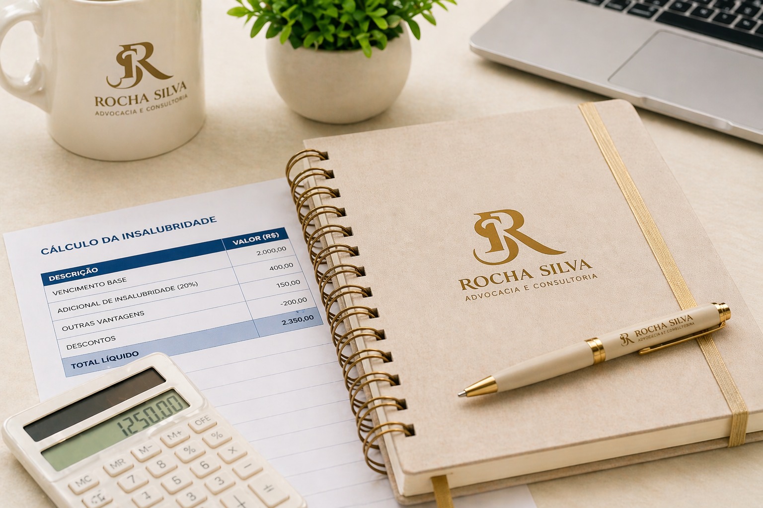 Caderno e contracheque sobre mesa