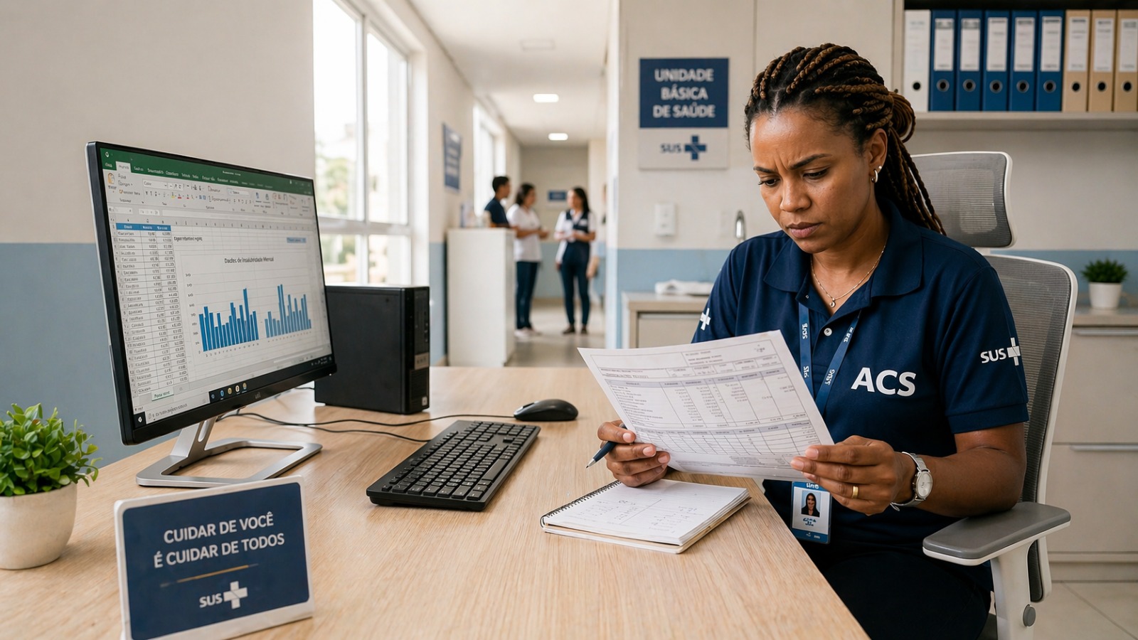 ACS analisa documento em escritório