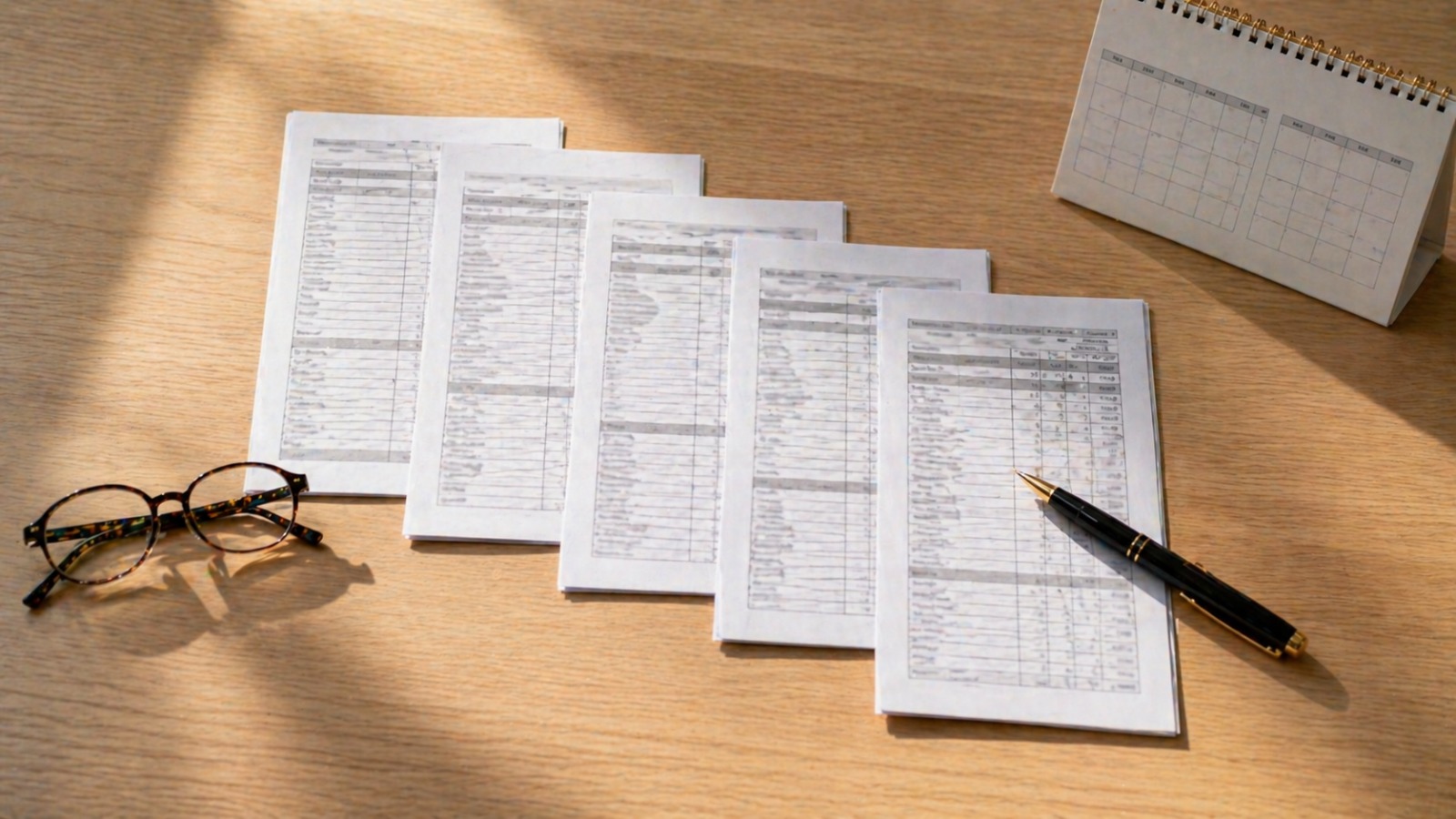 Documentos e calendário sobre escrivaninha