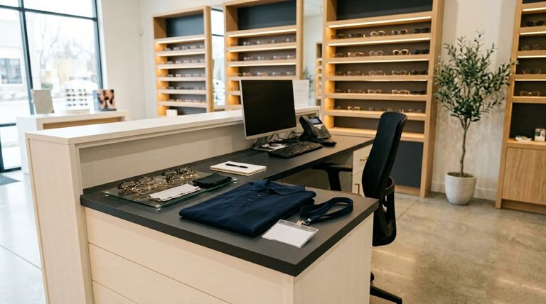 Ambiente de ótica — gestão trabalhista e processos de demissão